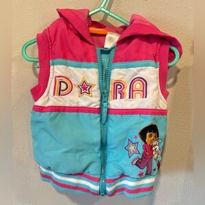 Vintage Colorful Dora The Explorer Puffy Hooded Vest